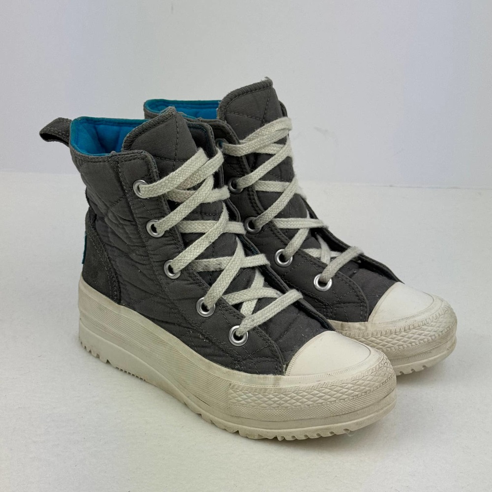 Converse Quilted Platform High Top Sneakers Lace Up Sneakers Boots Gray Womens 6